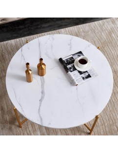 Modern Round coffee table,golden color frame with marble wood top-36”