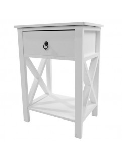2 Pieces, Two-Layer Bedside Table with Drawers, Side Table, Coffee Table, Side Cross Style, White