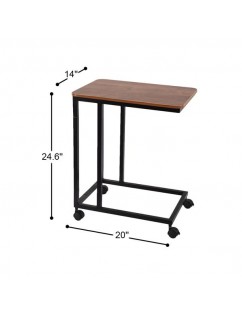 C Table Sofa Side End Tables for Living Room Couch Table Slide Under Mobile Snack Side Table for Coffee Laptop with Wheels Wood Look Over Bed Table Metal Frame