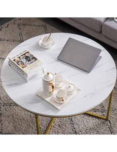 Marble Simple Round Coffee Table [90x90x48.5cm] White
