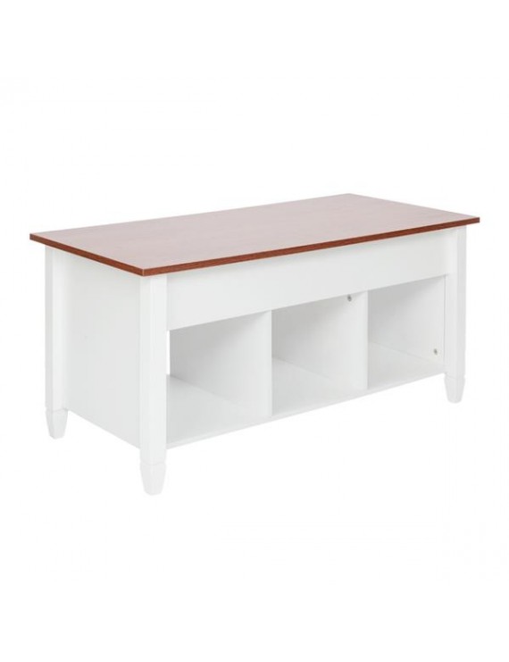 [US-W]Lift Top Coffee Table Modern Furniture Hidden Compartment and Lift Tabletop Brown White