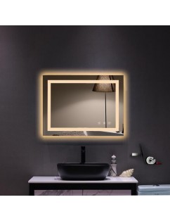 Square Touch LED Bathroom Mirror, Tricolor Dimming Lights-32*24"
