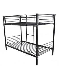 [US-W]Iron Bed Bunk Bed with Ladder for Kids Twin Size Black