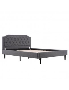 Upholstered Bed with Diamond Buckle Decoration, Linen Dark Gray Full