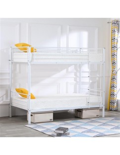 Iron Bed Bunk Bed with Ladder for Kids Twin Size Black with Rubber Pad Ladder