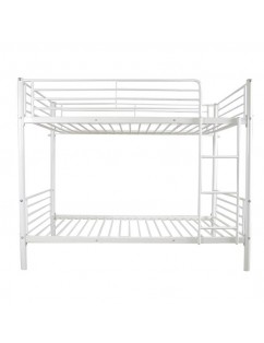 [US-W]Iron Bed Bunk Bed with Ladder for Kids Twin Size White