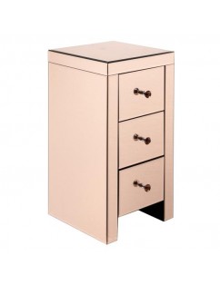 Mirrored Glass Bedside Table with Three Drawers Rose
